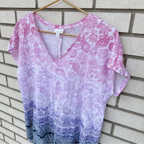 J.Jill Love Linen Ombré Paisley Split Side Tunic Shirt - Picture 2 of 9